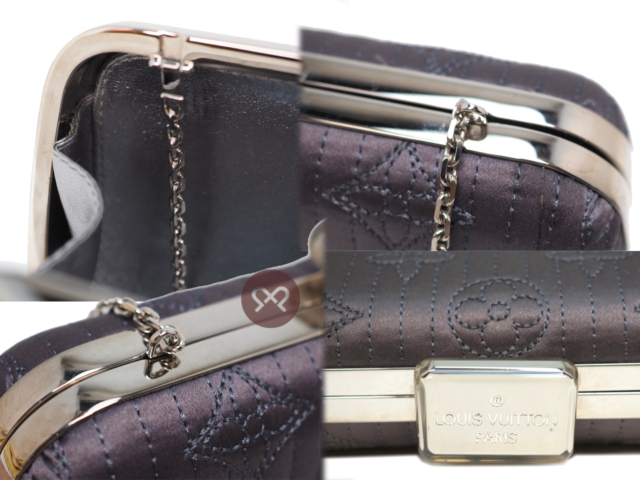 Limited Edition ! Louis Vuitton M95802 Grey Navy Minaudière Chain Monogram Chrome Motard Clutch/ Crossbody Bag - Image 8