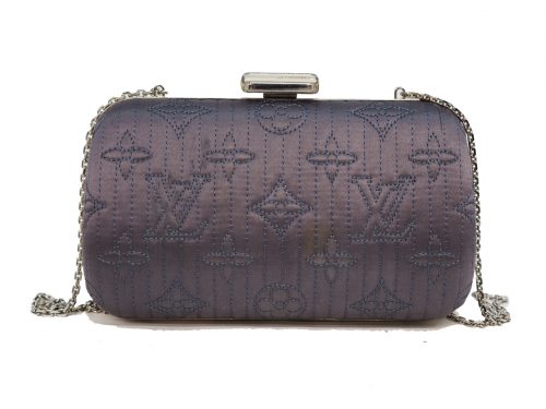 Limited Edition ! Louis Vuitton M95802 Grey Navy Minaudière Chain Monogram Chrome Motard Clutch/ Crossbody Bag