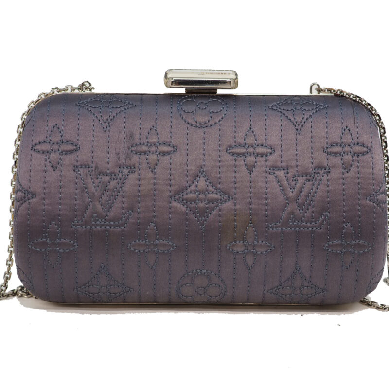 Limited Edition ! Louis Vuitton M95802 Grey Navy Minaudière Chain Monogram Chrome Motard Clutch/ Crossbody Bag