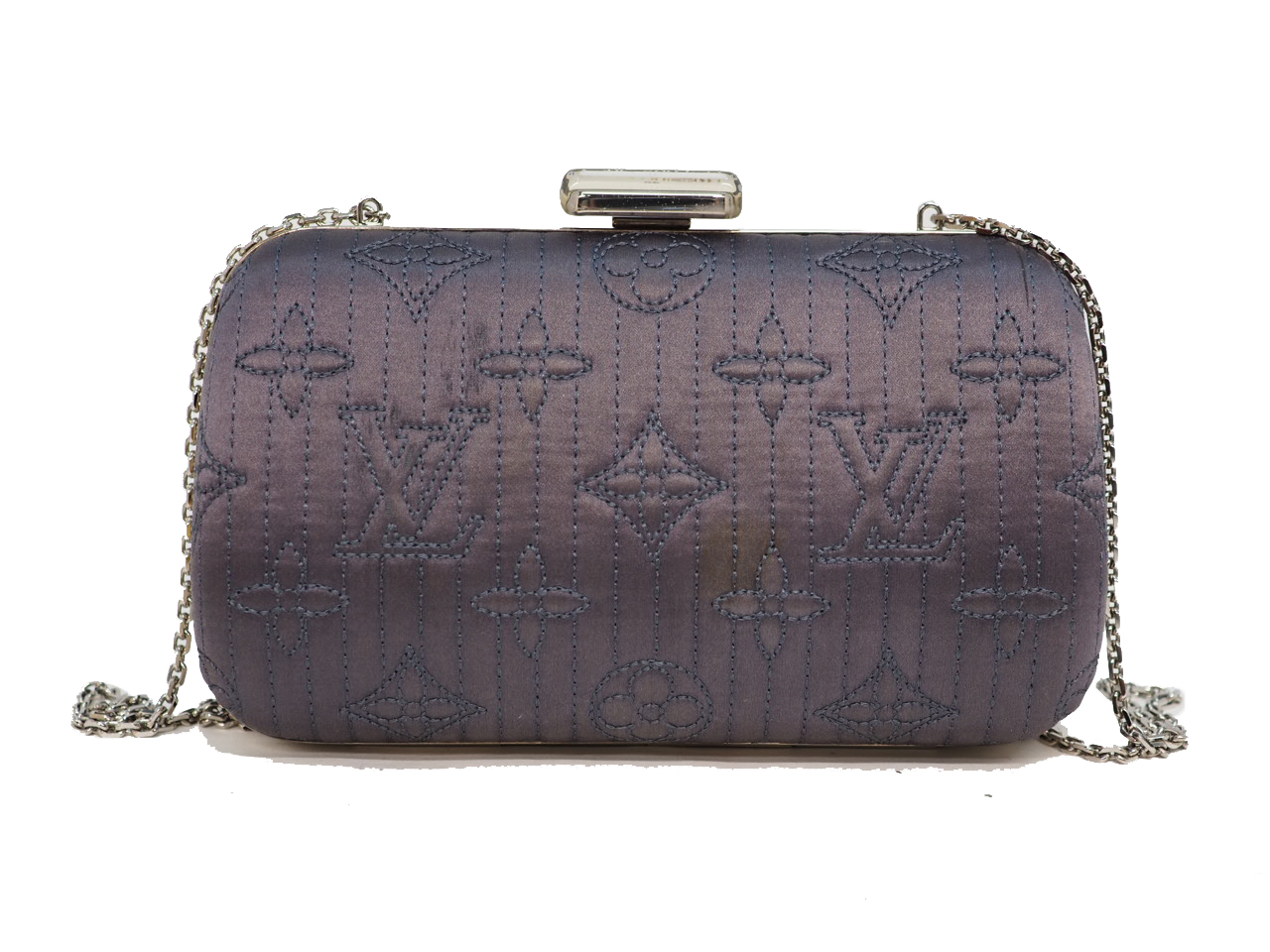 Limited Edition ! Louis Vuitton M95802 Grey Navy Minaudière Chain Monogram Chrome Motard Clutch/ Crossbody Bag
