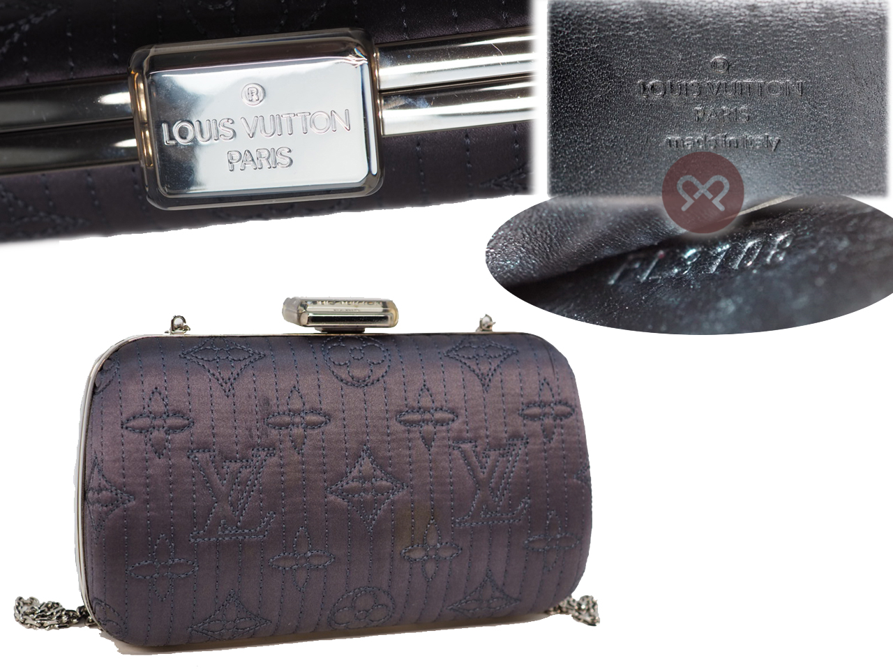 Limited Edition ! Louis Vuitton M95802 Grey Navy Minaudière Chain Monogram Chrome Motard Clutch/ Crossbody Bag - Image 2