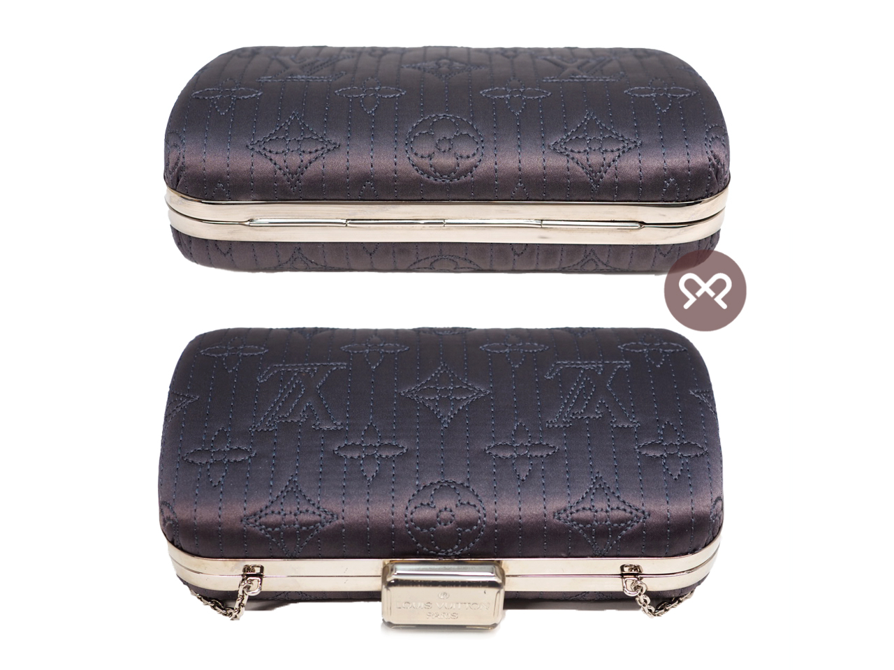 Limited Edition ! Louis Vuitton M95802 Grey Navy Minaudière Chain Monogram Chrome Motard Clutch/ Crossbody Bag - Image 4