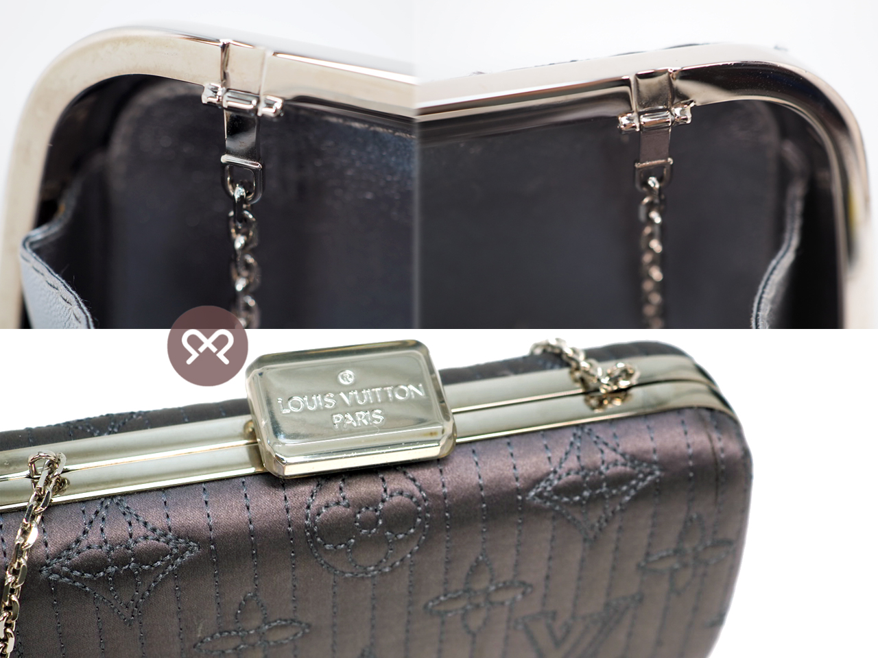 Limited Edition ! Louis Vuitton M95802 Grey Navy Minaudière Chain Monogram Chrome Motard Clutch/ Crossbody Bag - Image 6