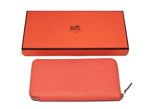 Hermes Flamingo Pink/ Orange R Stamp Silk In Classique Long Wallet