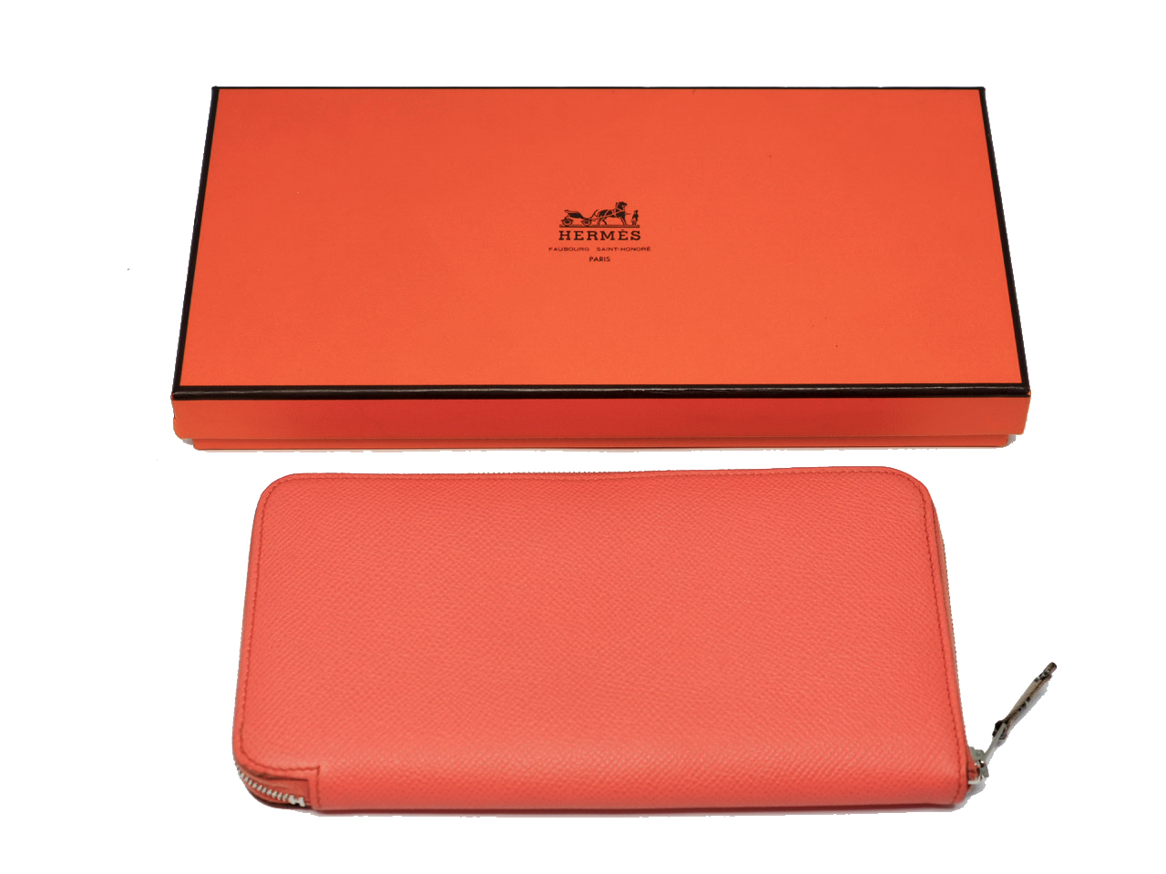 Hermes Flamingo Pink/ Orange R Stamp Silk In Classique Long Wallet