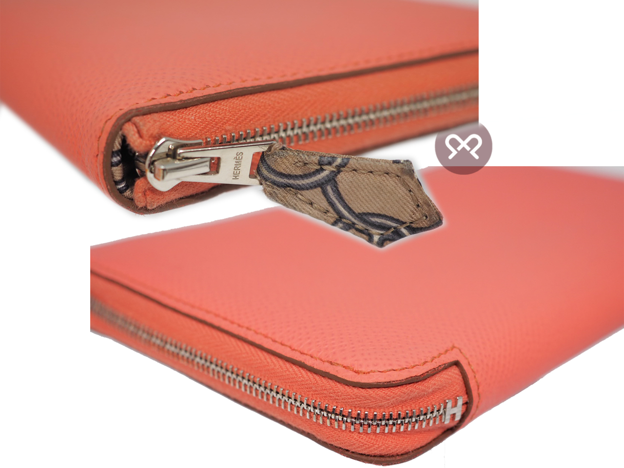 Hermes Flamingo Pink/ Orange R Stamp Silk In Classique Long Wallet - Image 4