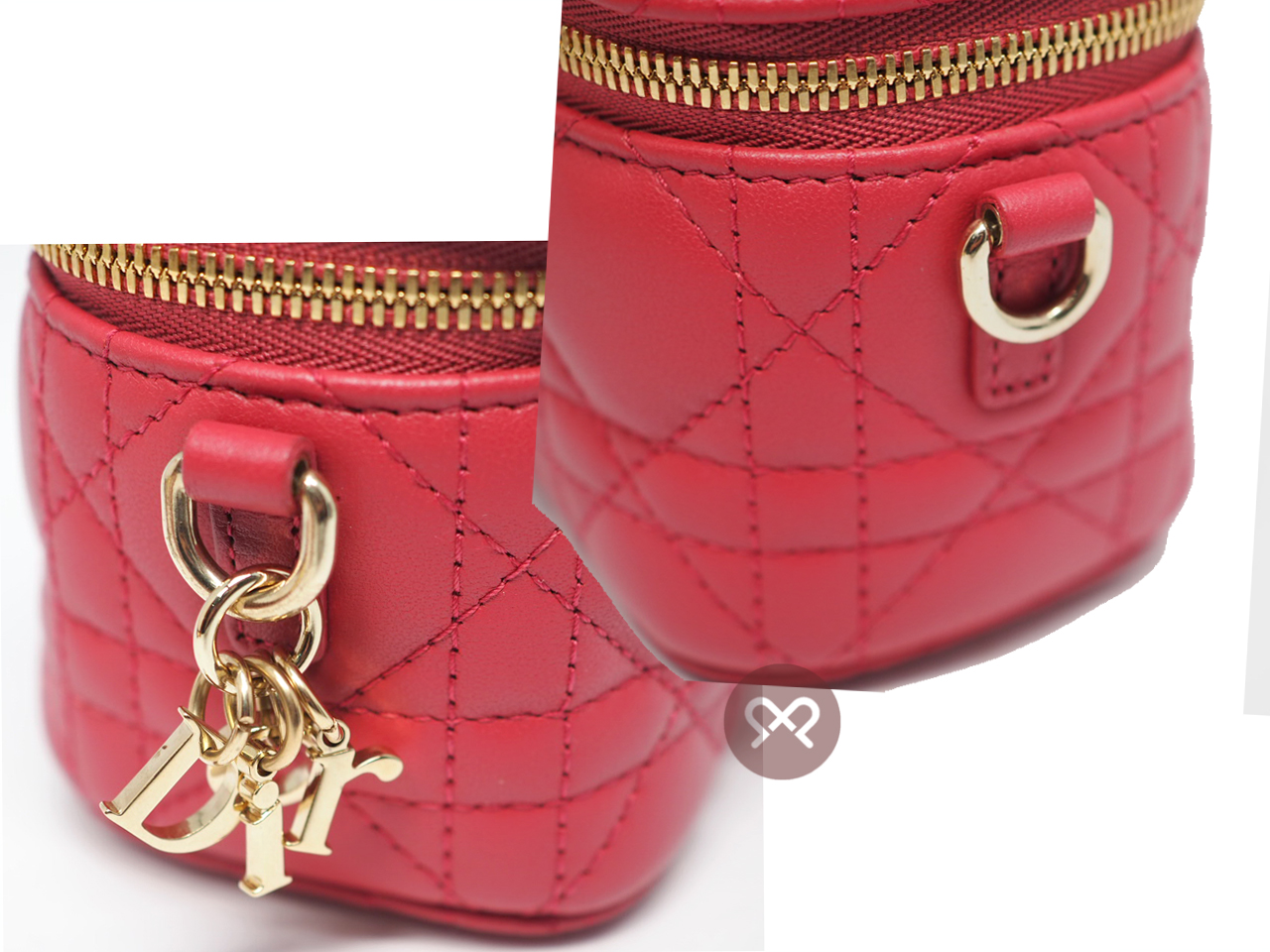 Christian Dior Pink Leather Micro Lady Dior Vanity Case 2-Way bag- 11cm - Image 7