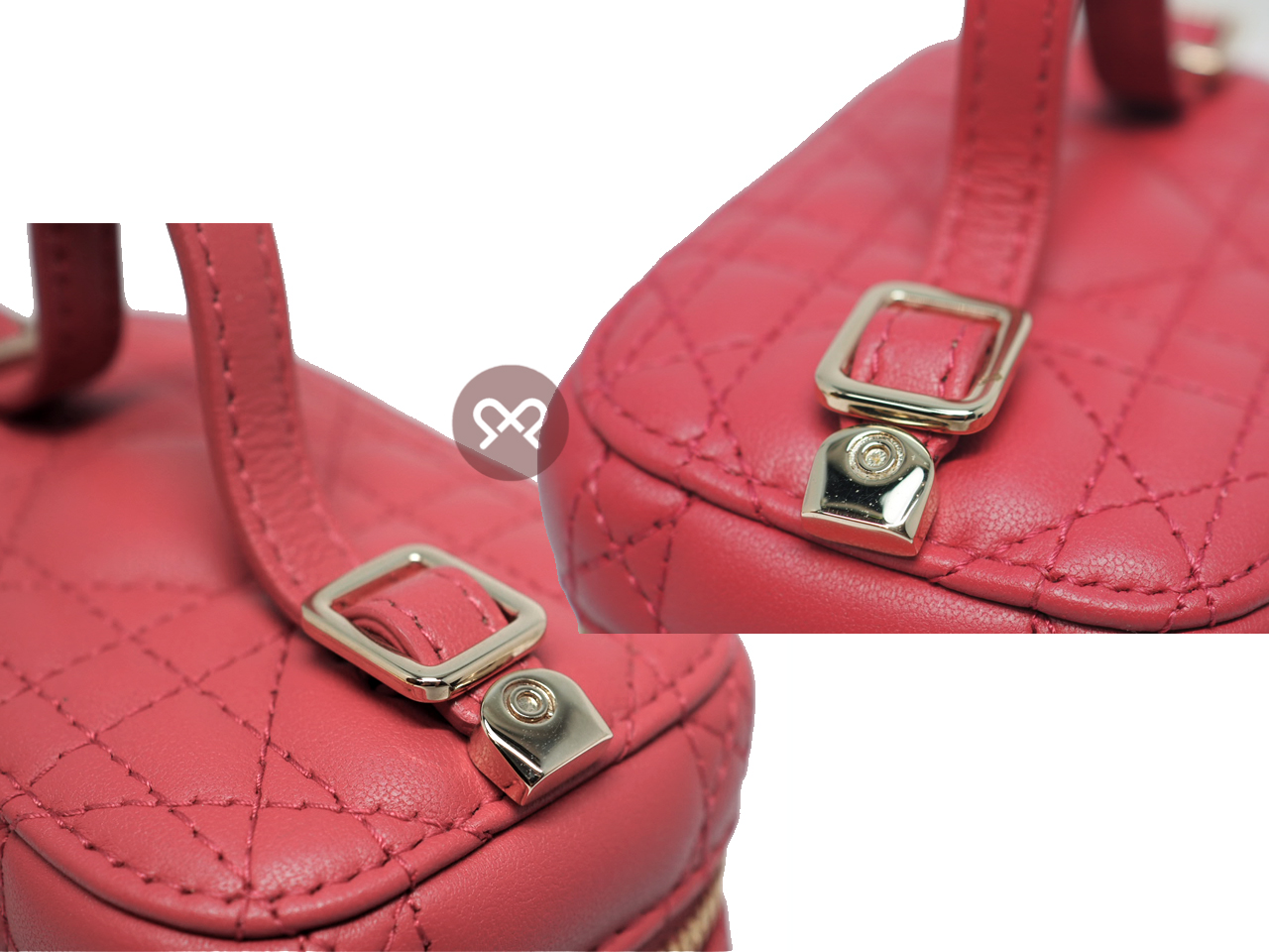 Christian Dior Pink Leather Micro Lady Dior Vanity Case 2-Way bag- 11cm - Image 6