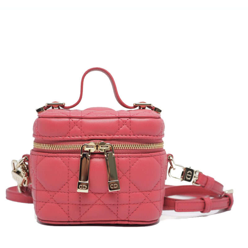 Christian Dior Pink Leather Micro Lady Dior Vanity Case 2-Way bag- 11cm