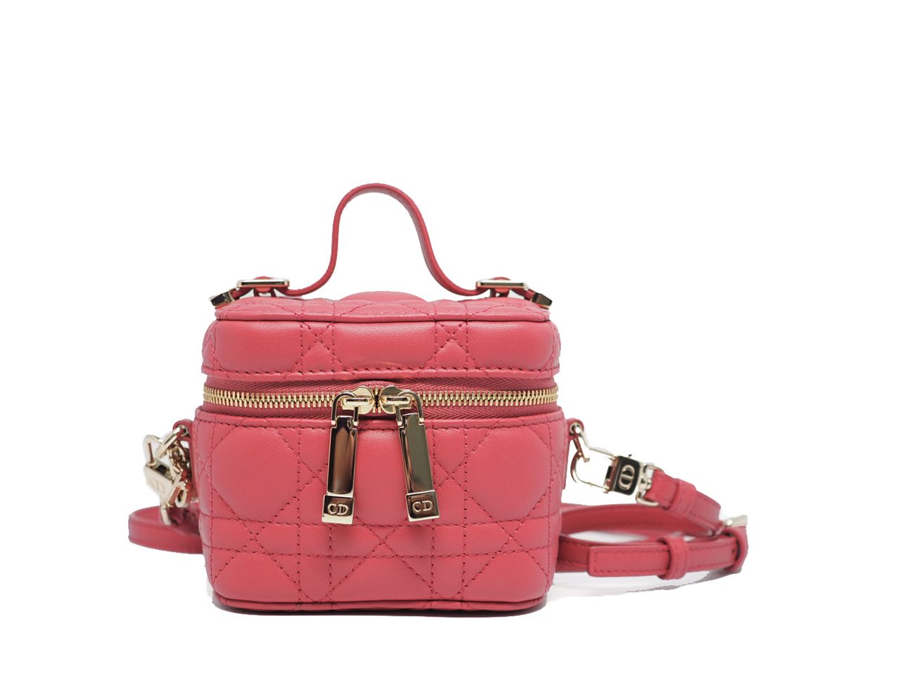 Christian Dior Pink Leather Micro Lady Dior Vanity Case 2-Way bag- 11cm