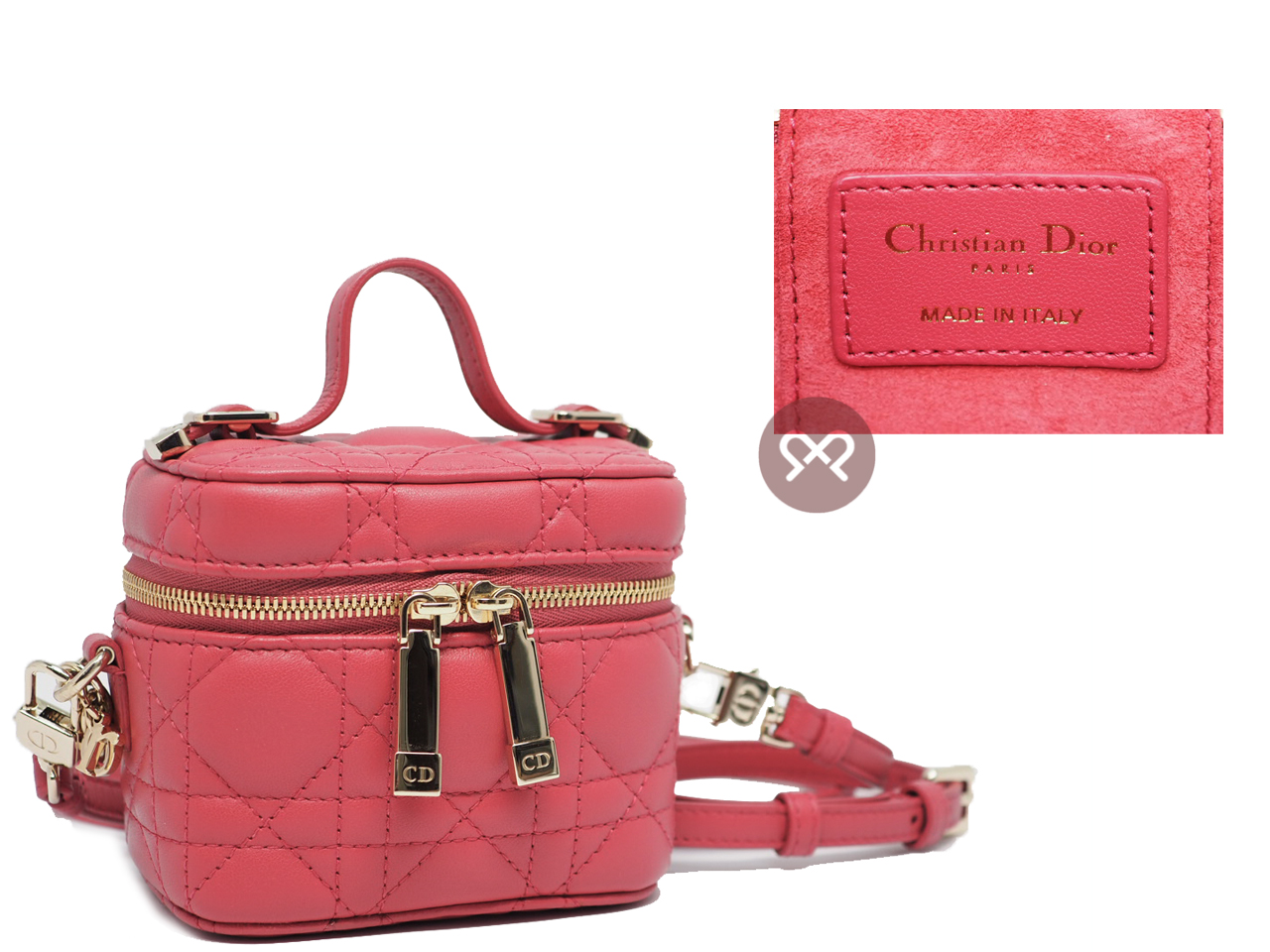 Christian Dior Pink Leather Micro Lady Dior Vanity Case 2-Way bag- 11cm - Image 2
