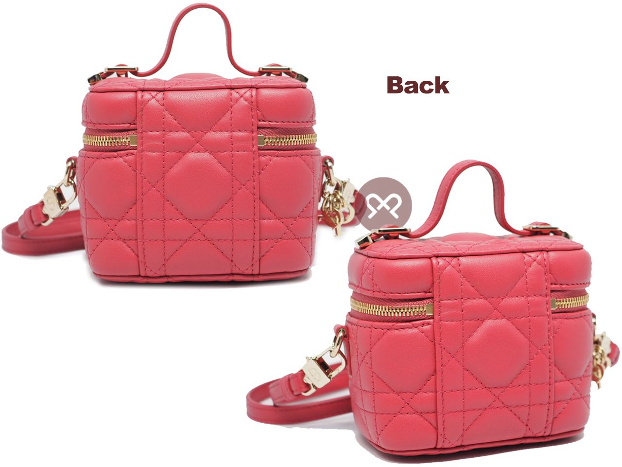 Christian Dior Pink Leather Micro Lady Dior Vanity Case 2-Way bag- 11cm - Image 3