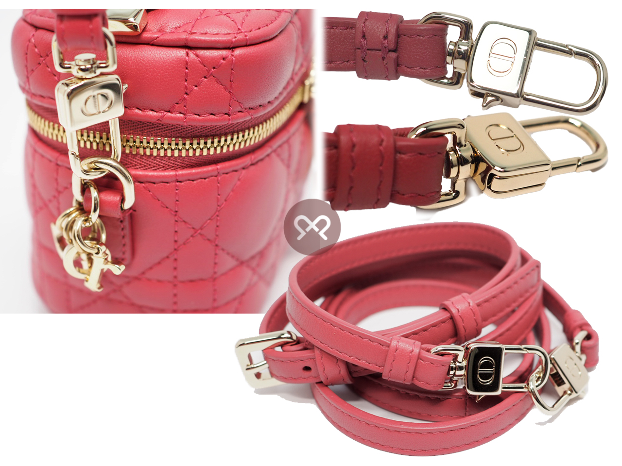 Christian Dior Pink Leather Micro Lady Dior Vanity Case 2-Way bag- 11cm - Image 5