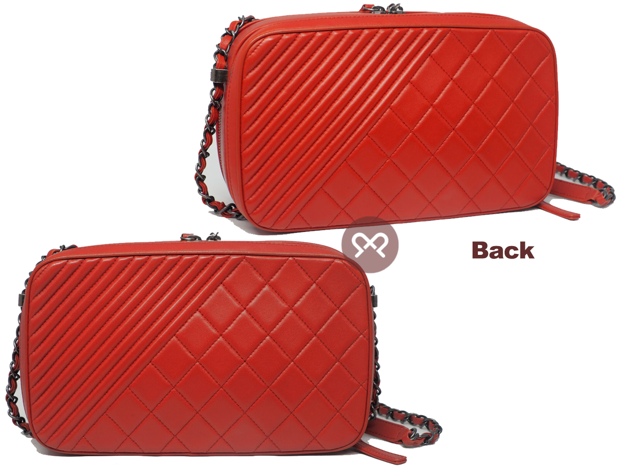 Chanel A92656 Red Lambskin Quilted Coco Boy Camera Bag Ruthenium Hardware - Image 3