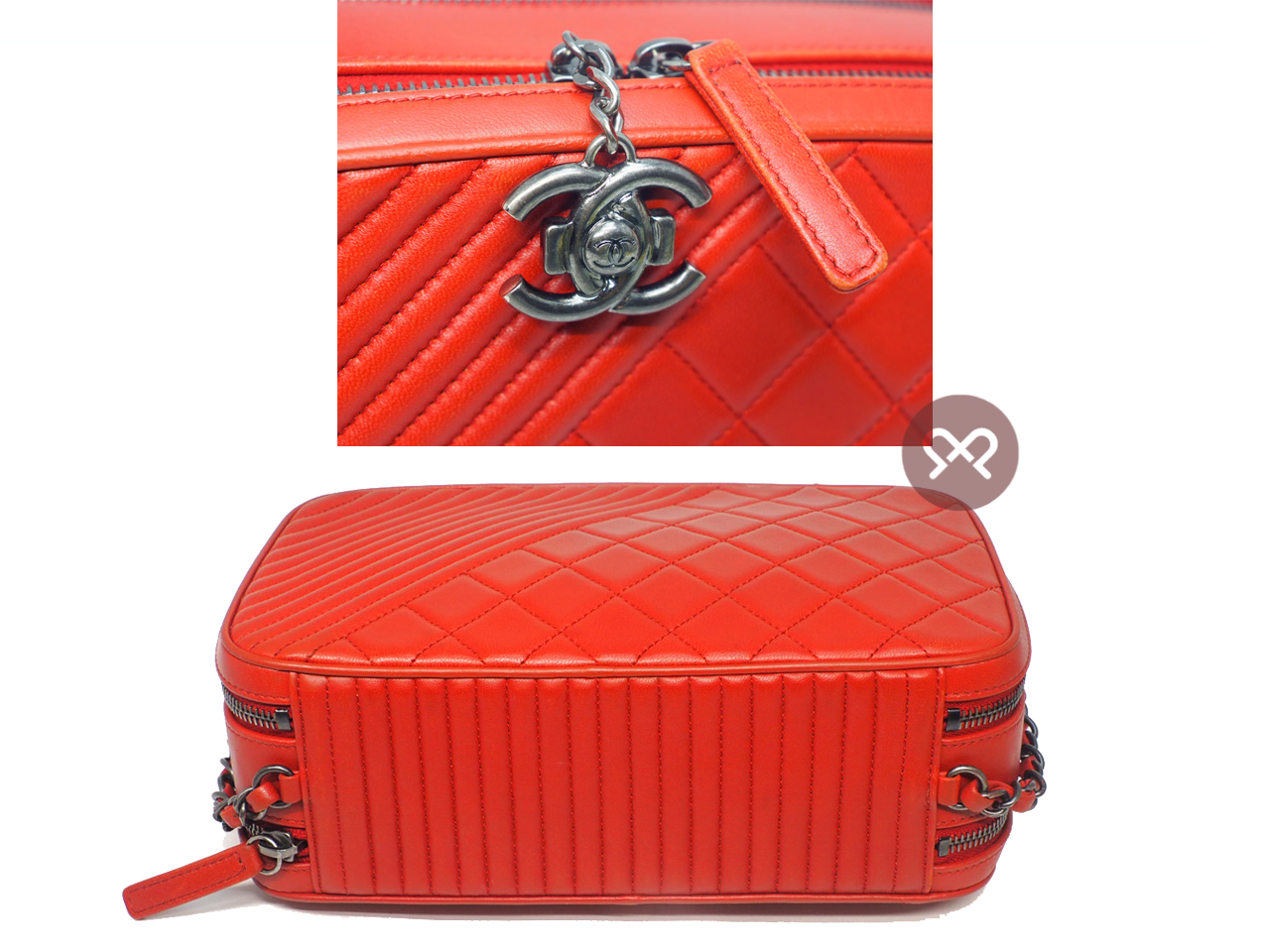 Chanel A92656 Red Lambskin Quilted Coco Boy Camera Bag Ruthenium Hardware - Image 4
