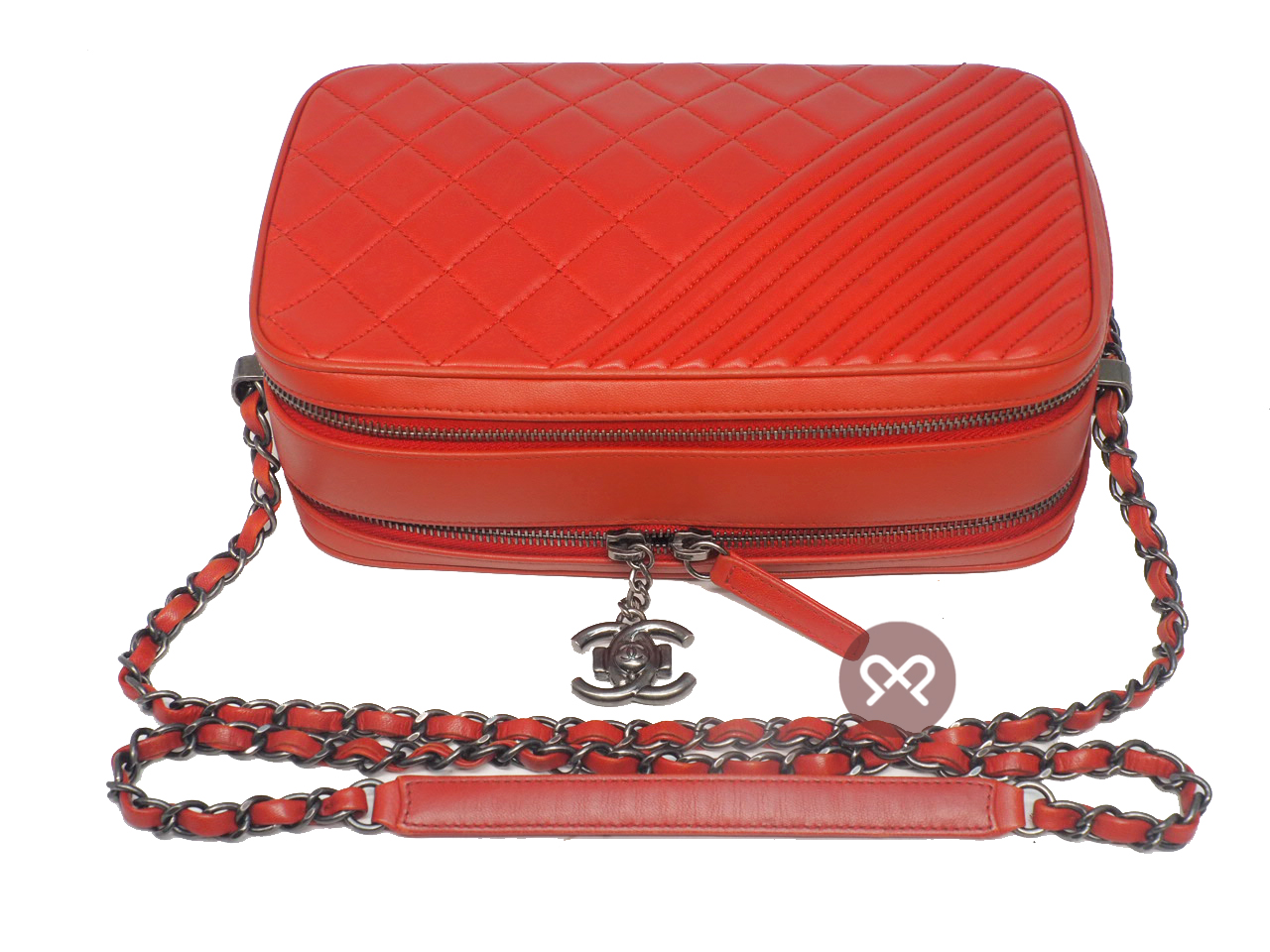 Chanel A92656 Red Lambskin Quilted Coco Boy Camera Bag Ruthenium Hardware - Image 5