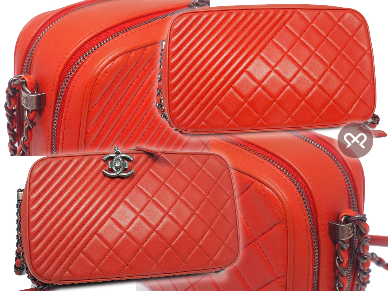 Chanel A92656 Red Lambskin Quilted Coco Boy Camera Bag Ruthenium Hardware - Image 7