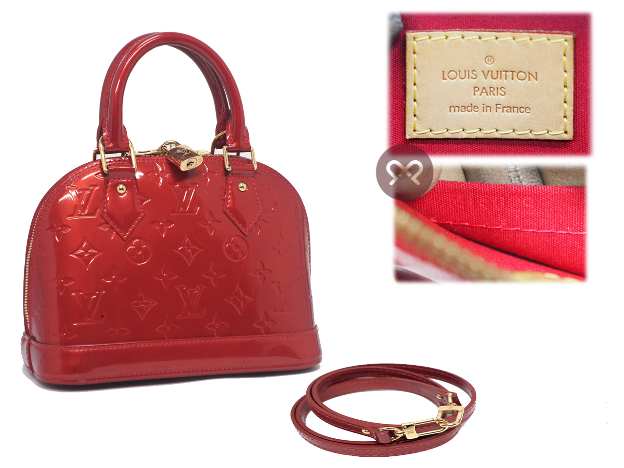 Louis Vuitton M90174 Vernis Red Alma BB Tote w Strap (MI4029) - Image 2