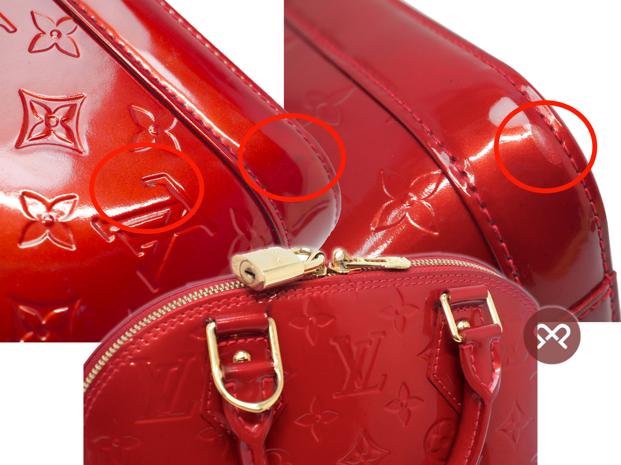 Louis Vuitton M90174 Vernis Red Alma BB Tote w Strap (MI4029) - Image 5