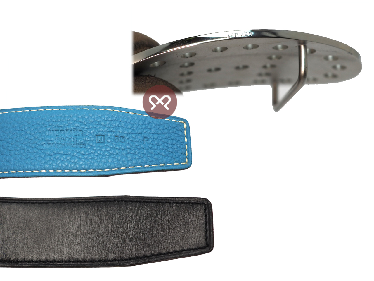 Hermes 32mm Perforated H Brushed Silver Buckle J Stamp Reversible Belt 85cm - Image 3