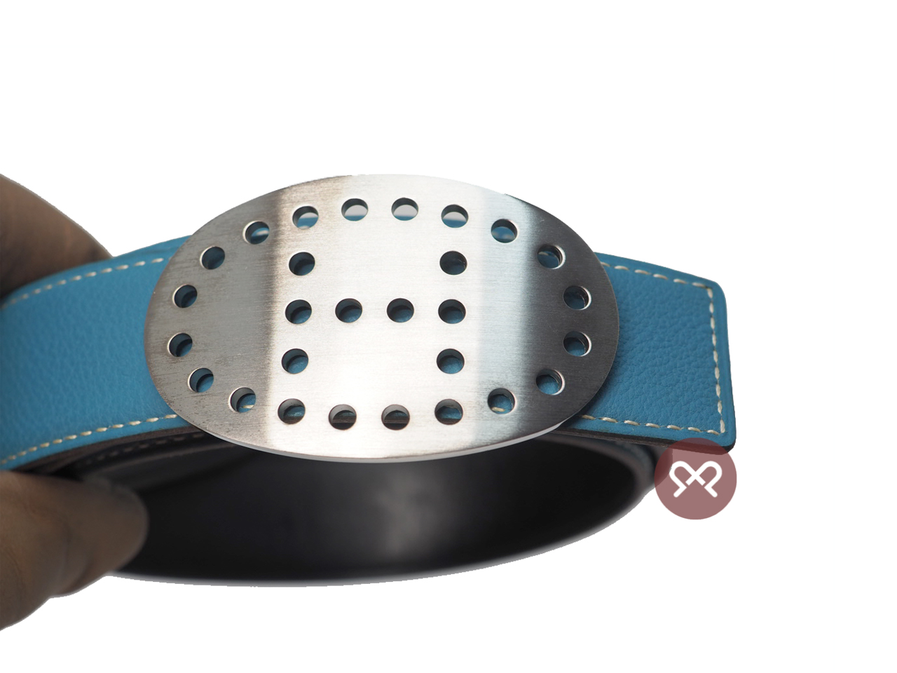 Hermes 32mm Perforated H Brushed Silver Buckle J Stamp Reversible Belt 85cm - Image 2