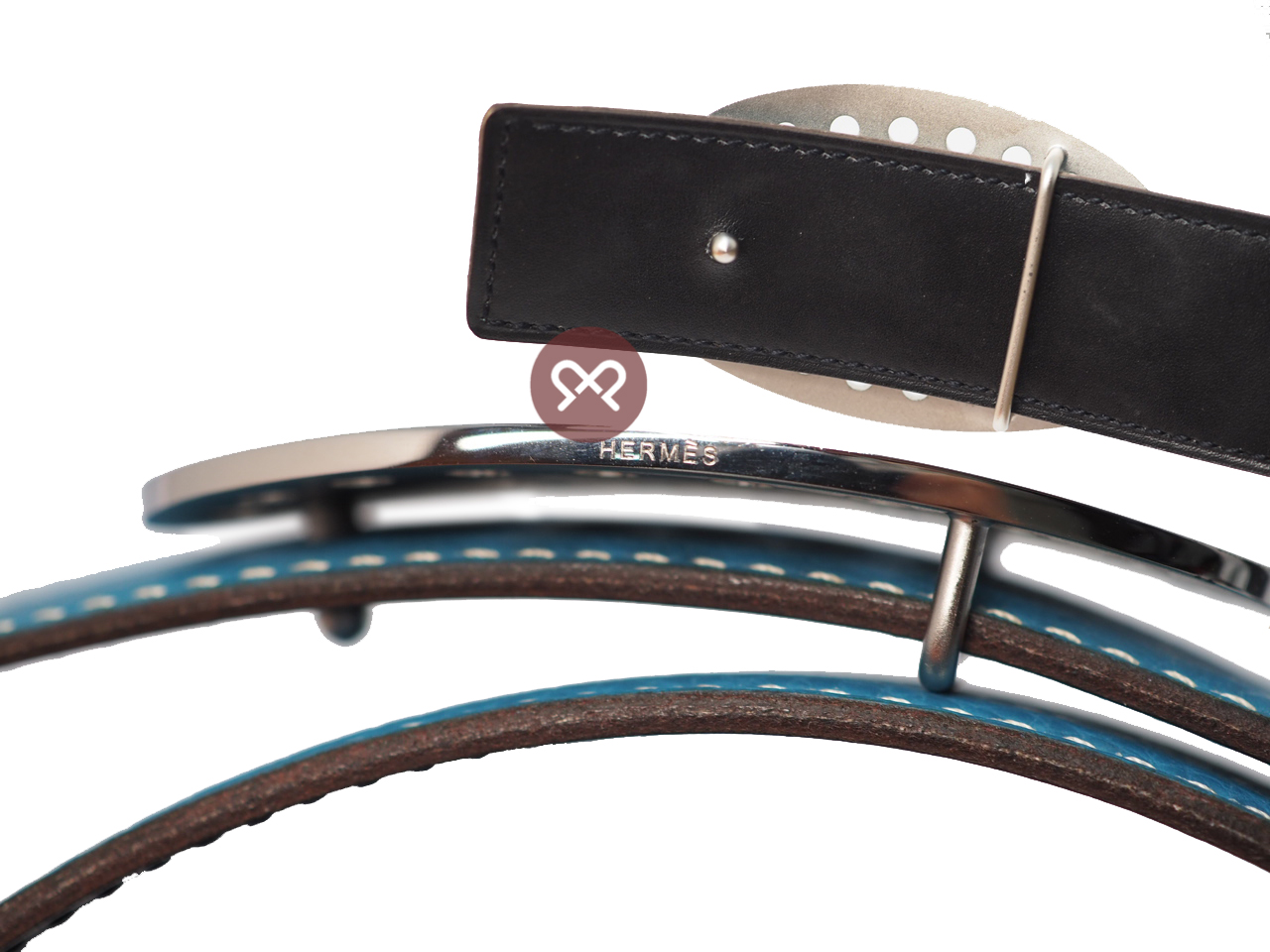 Hermes 32mm Perforated H Brushed Silver Buckle J Stamp Reversible Belt 85cm - Image 4