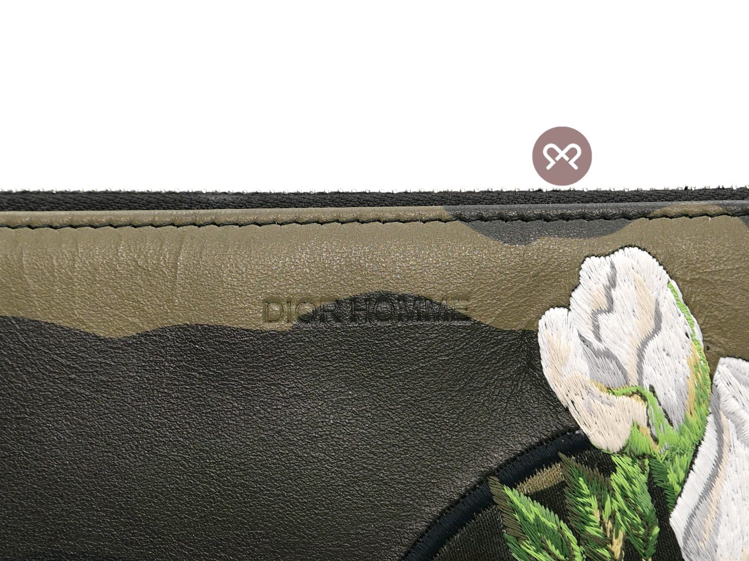 Christine Dior Limited Edition Camouflage Canvas / Rose Motif Floral Embroidery Pouch/ Clutch - Image 5