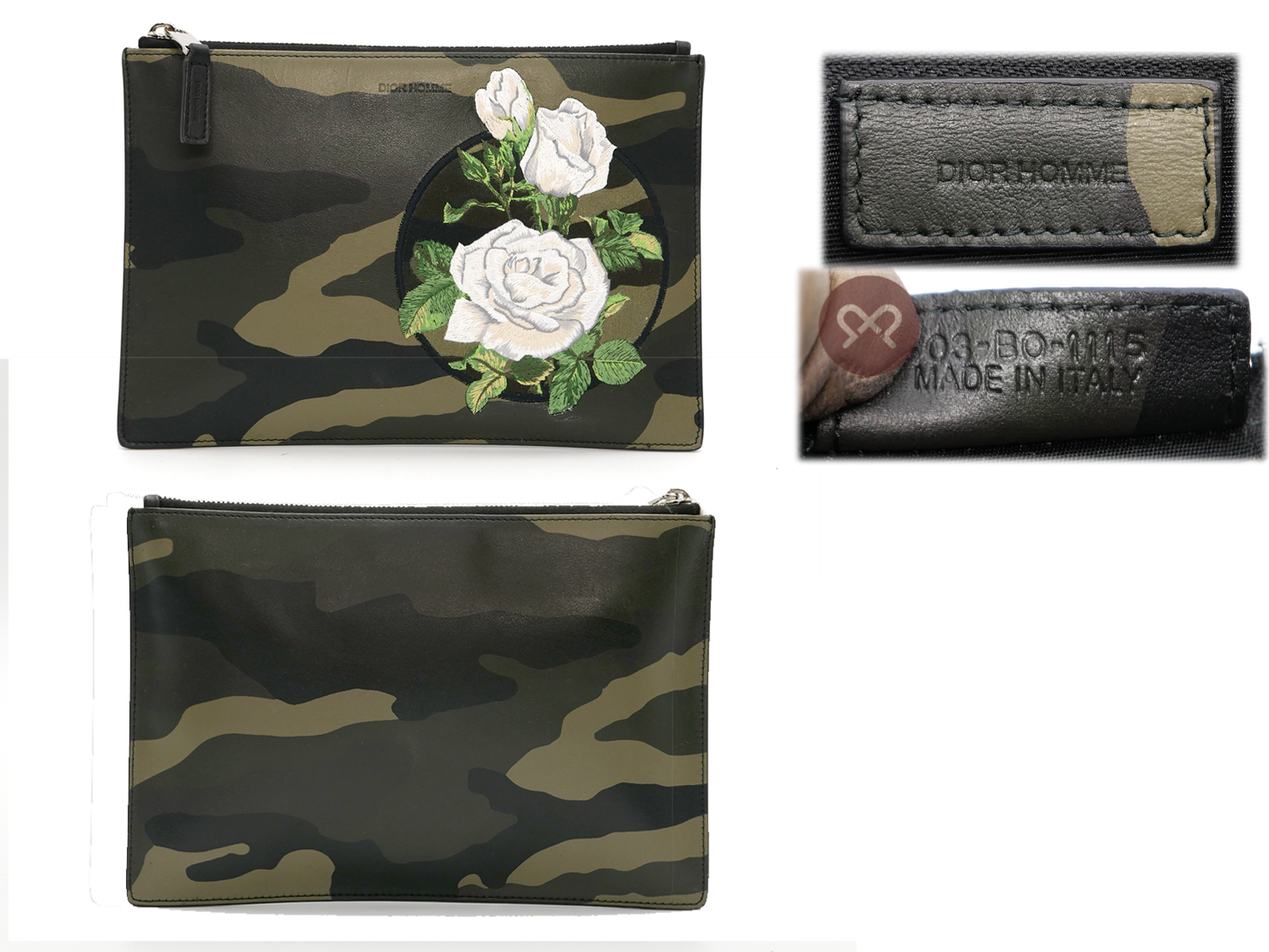 Christine Dior Limited Edition Camouflage Canvas / Rose Motif Floral Embroidery Pouch/ Clutch - Image 3