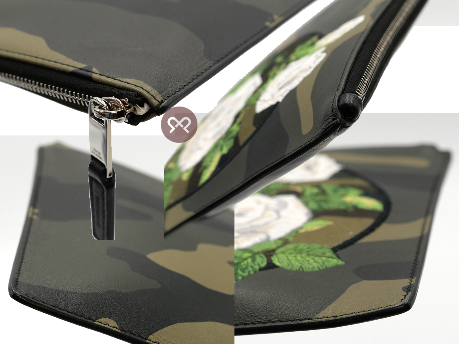 Christine Dior Limited Edition Camouflage Canvas / Rose Motif Floral Embroidery Pouch/ Clutch - Image 6