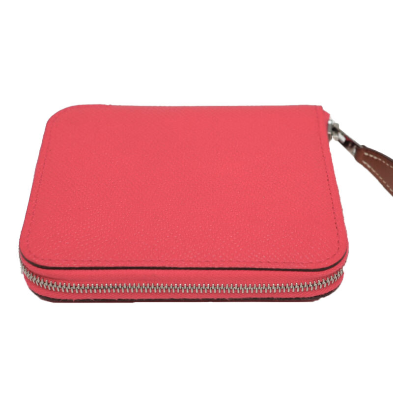 Hermes Silk In Compact Wallet A Stamp in Epsom Leather Rose Jaipur/ Pink