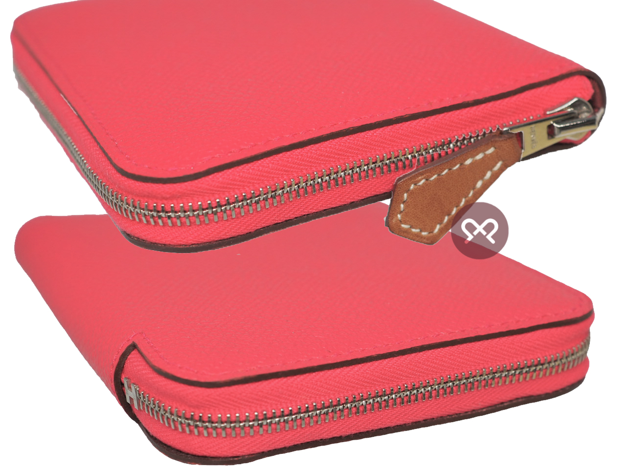 Hermes Silk In Compact Wallet A Stamp in Epsom Leather Rose Jaipur/ Pink - Image 3