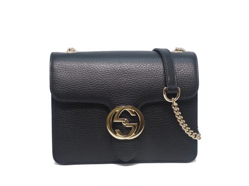 Gucci 510304 Black Calf Icon GG Interlocking Small Cross Body Handbag