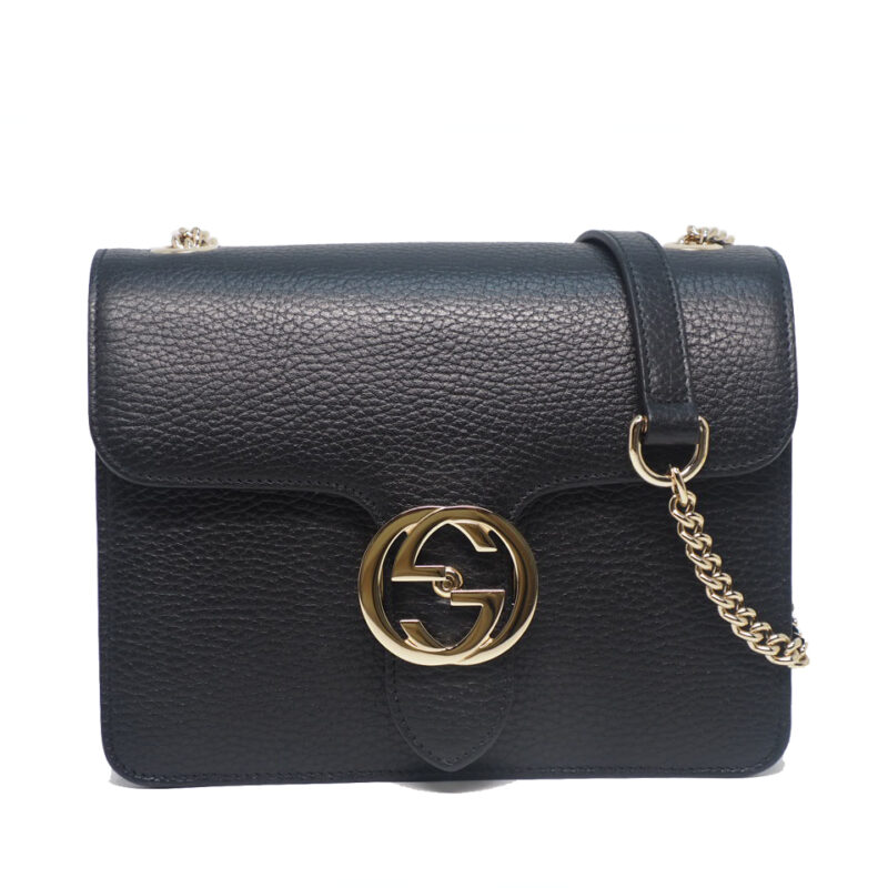 Gucci 510304 Black Calf Icon GG Interlocking Small Cross Body Handbag