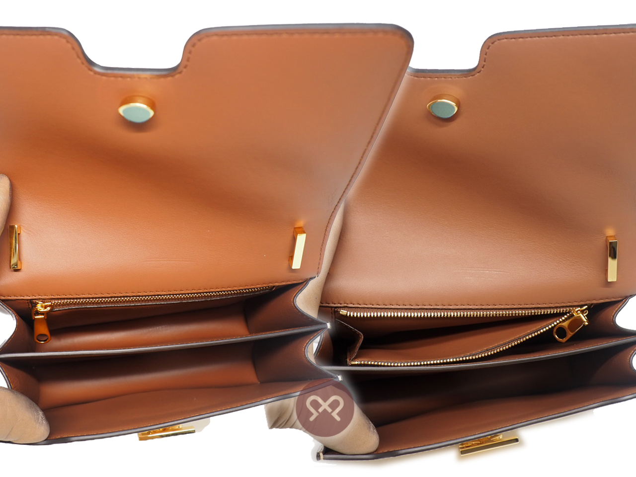 Burberry Small TB 2-Tone Natural/ Malt Brown Leather Trim 2-way Bag with Strap - Image 10