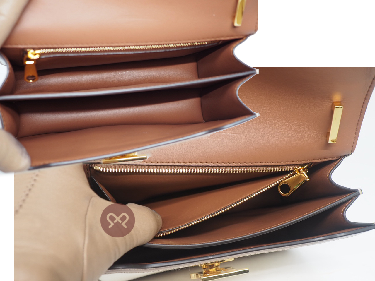 Burberry Small TB 2-Tone Natural/ Malt Brown Leather Trim 2-way Bag with Strap - Image 9