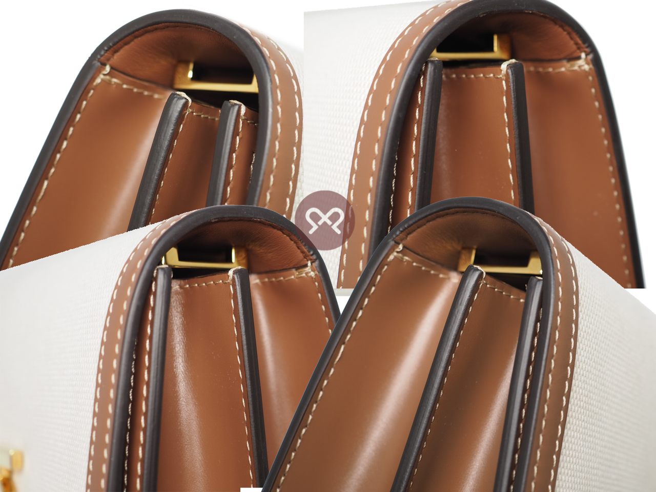 Burberry Small TB 2-Tone Natural/ Malt Brown Leather Trim 2-way Bag with Strap - Image 7