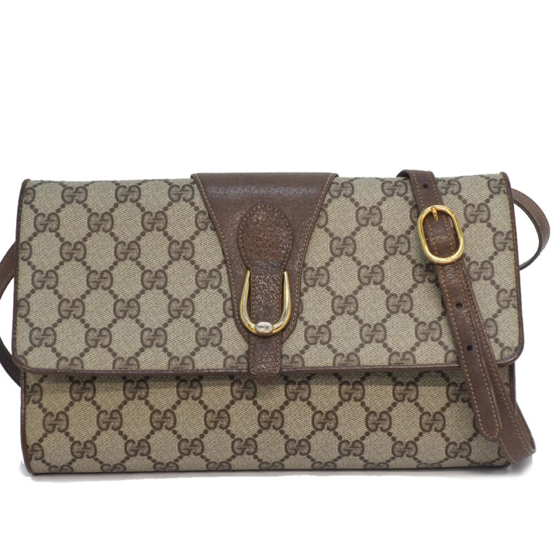 Gucci 94.02.050 Brown/ Beige GG Vintage Clutch/ Crossbody Bag