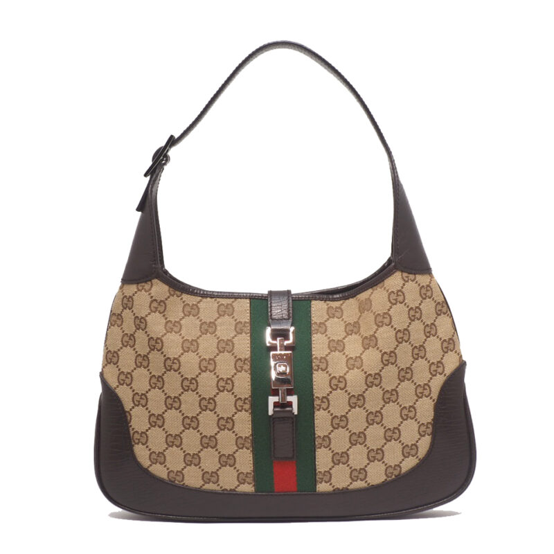 Gucci 00963-1956 Brown GG Web calfskin 1961 Medium Jackie O Hobo Bag