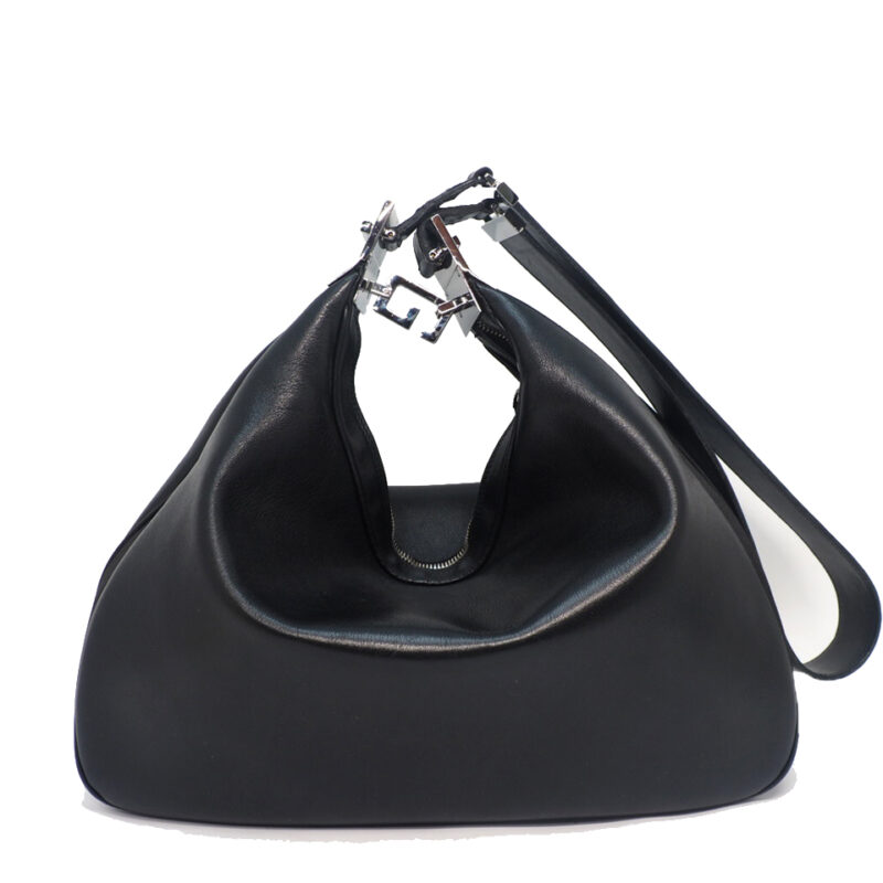 Gucci 001-3341-3444 Black Calf Vintage Attache Large Adjustable Hobo Shoulder Bag