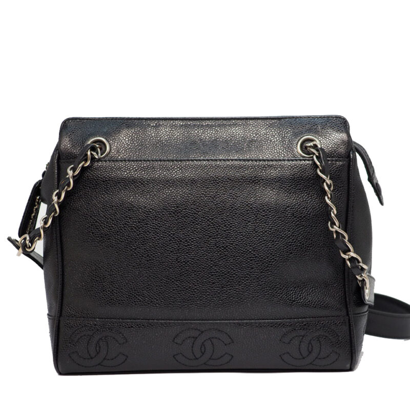 Chanel 4563253 Black Vintage Caviar Iconic Triple Coco Timeless Shopping Tote Bag (1990's)