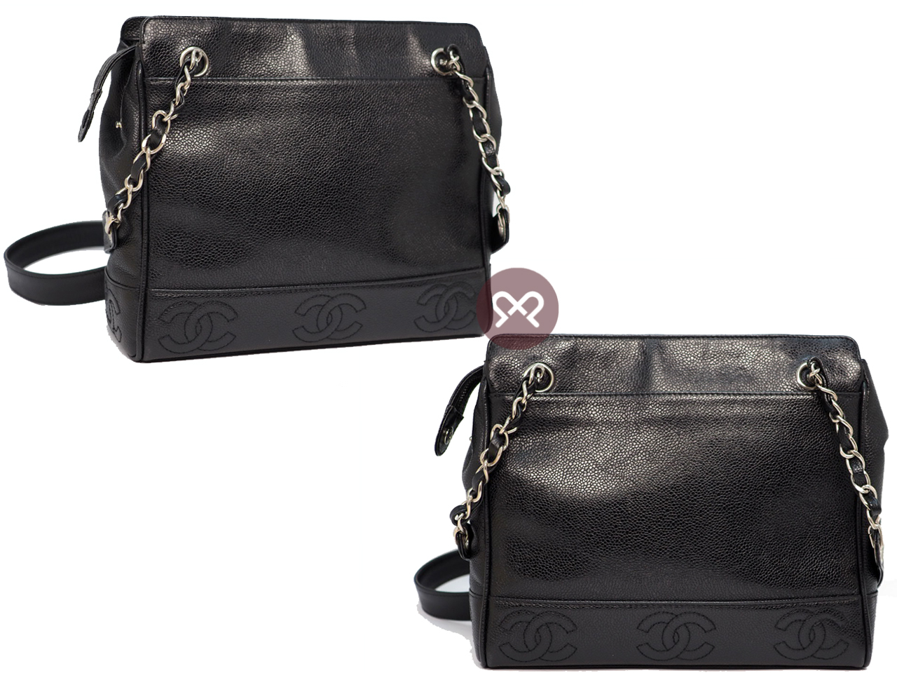 Chanel 4563253 Black Vintage Caviar Iconic Triple Coco Timeless Shopping Tote Bag (1990's) - Image 3