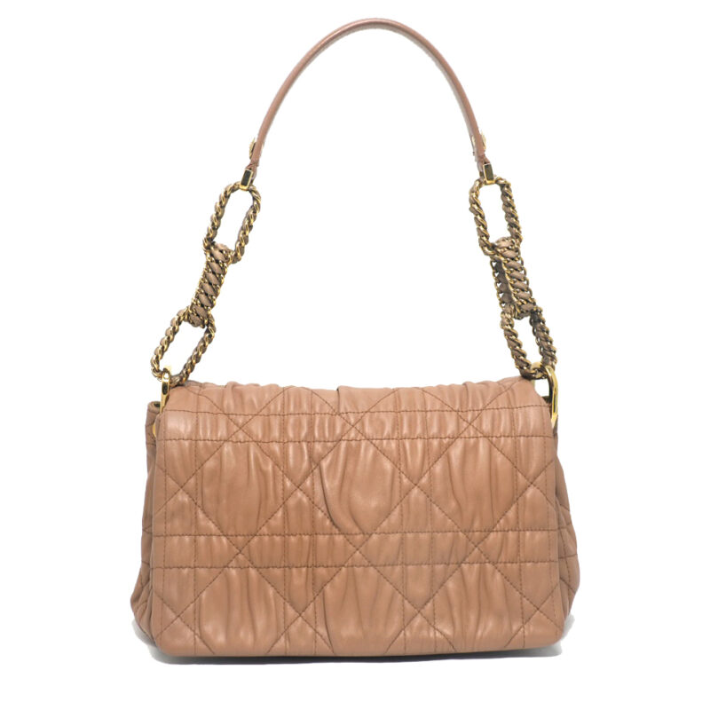 Christian Dior Rose Pink/ Beige Lambskin Cannage Delices Flap Gold Hardware Shoulder Bag