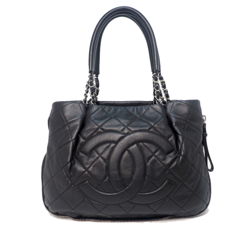 Chanel 14470368 Black Caviar Quilted Expandable Zip Shoulder Bag