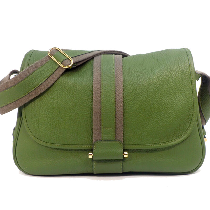HERMES OLIVE Green Bourlingue Clemence Q Stamp Hobo Messenger Bag (35cm)
