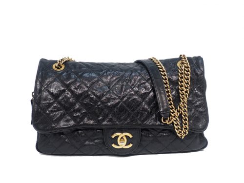 Chanel 16406981 Black Glace Caviar 32cm Medium Easy Flap Brass Gold Hardware Bag