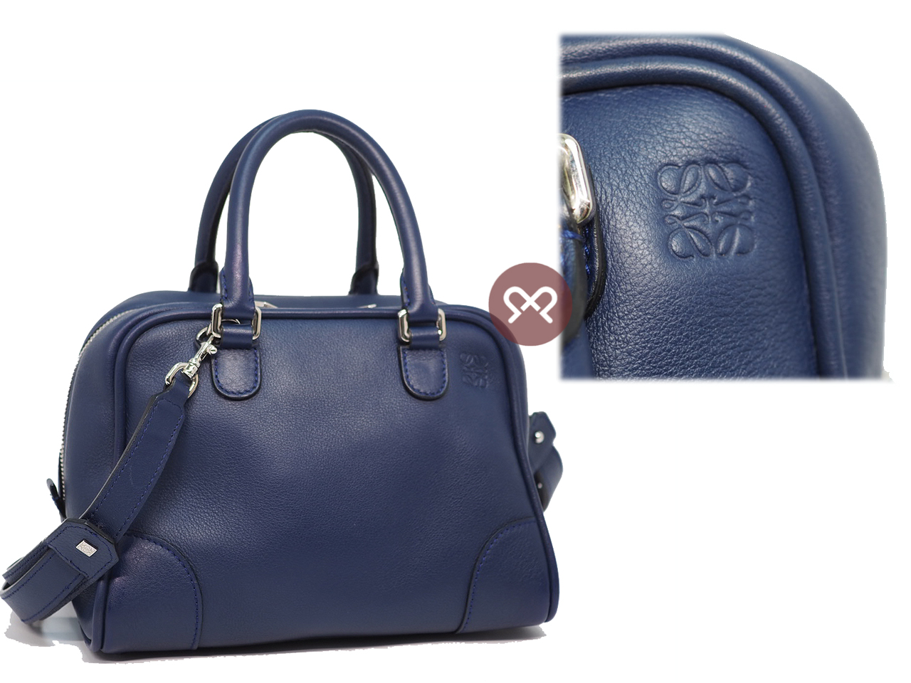 Loewe Navy Blue Amazon Mini Bowling Bag with Strap - Image 2