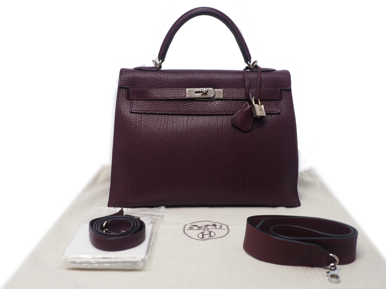 Hermes Kelly 32 Sellier Prune Fjord Leather Palladium Hardware L Stamp Tote/ Shoulder Bag