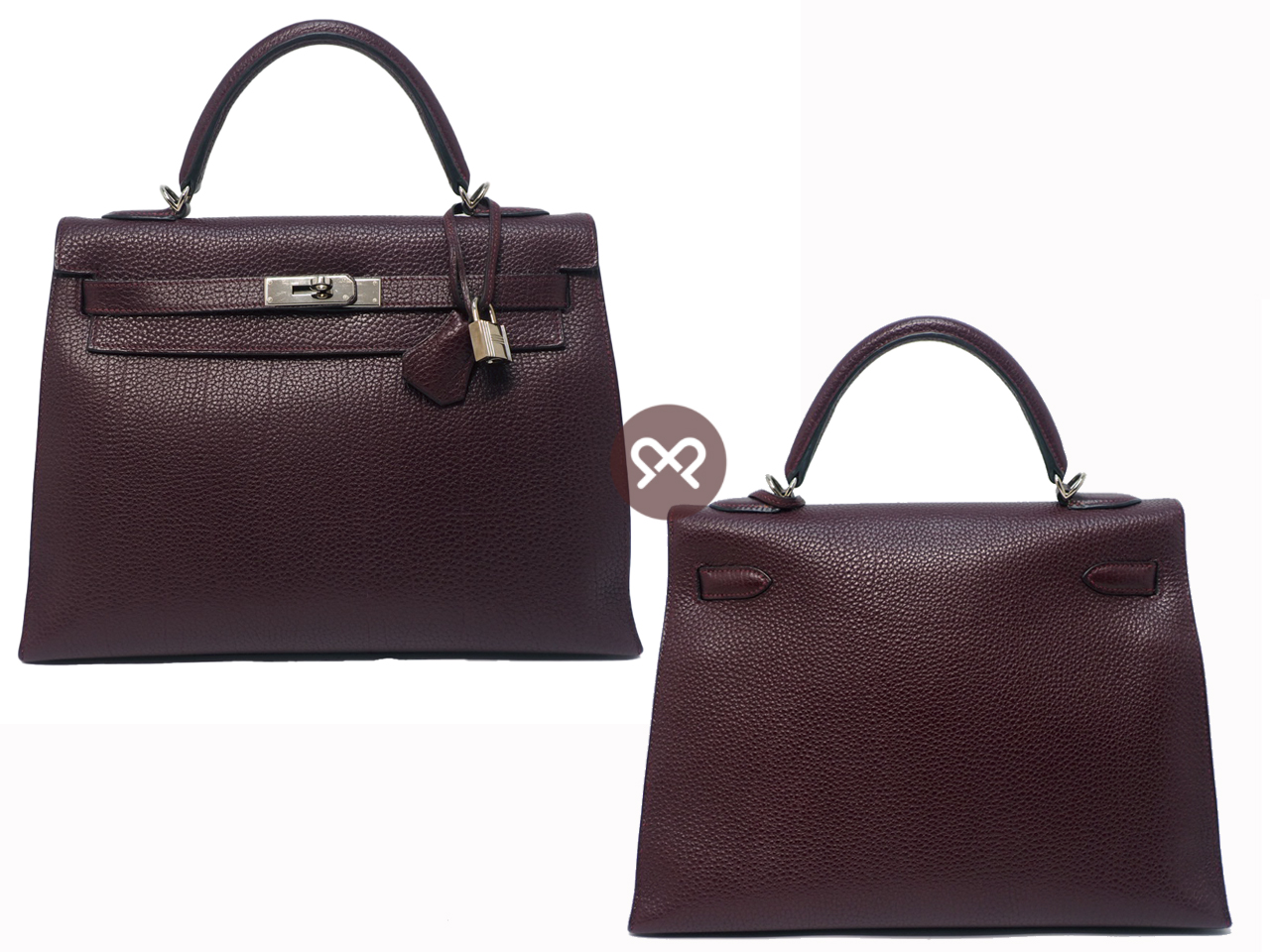 Hermes Kelly 32 Sellier Prune Fjord Leather Palladium Hardware L Stamp Tote/ Shoulder Bag - Image 3