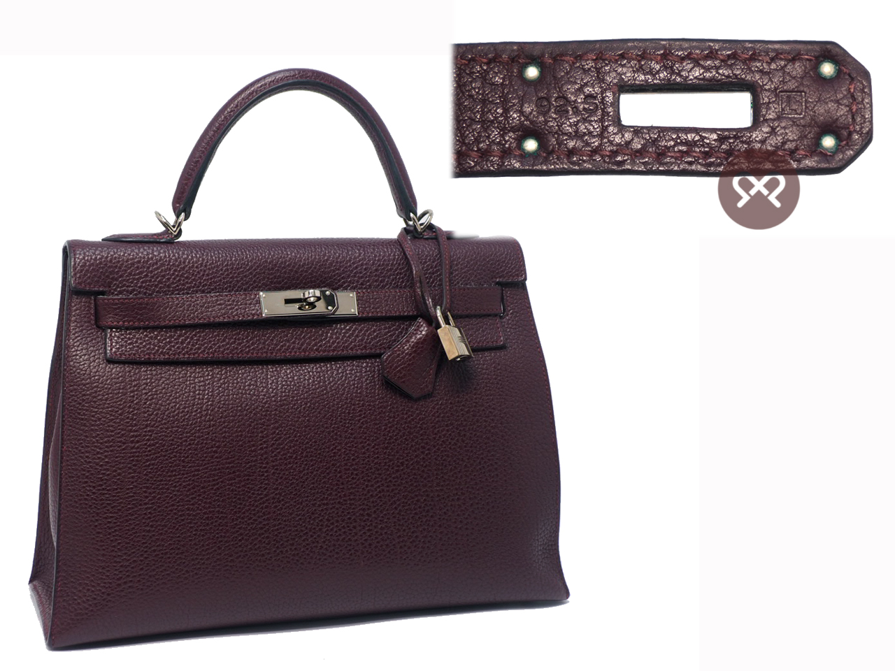 Hermes Kelly 32 Sellier Prune Fjord Leather Palladium Hardware L Stamp Tote/ Shoulder Bag - Image 2