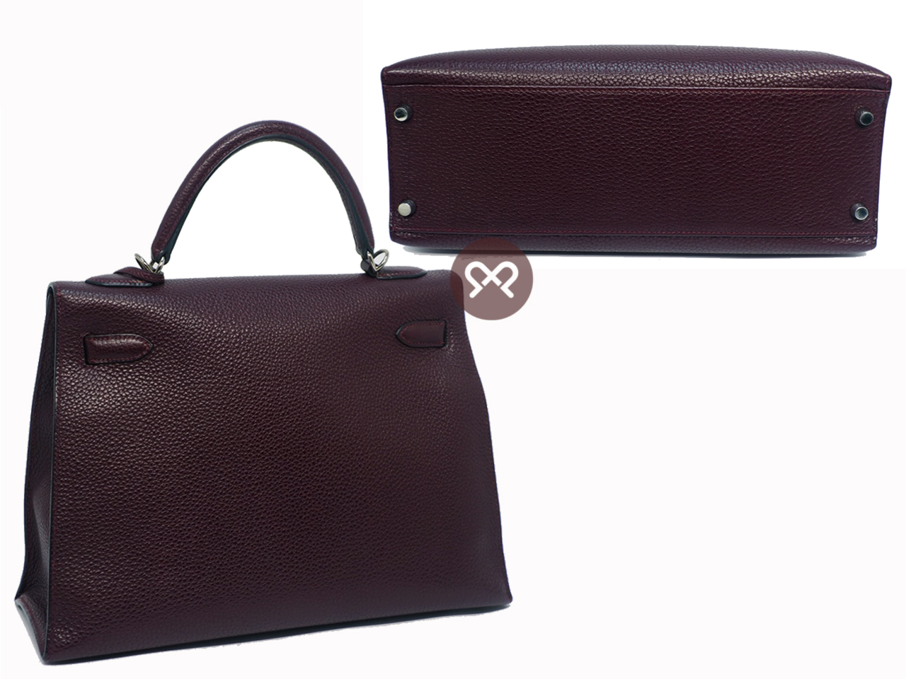 Hermes Kelly 32 Sellier Prune Fjord Leather Palladium Hardware L Stamp Tote/ Shoulder Bag - Image 4